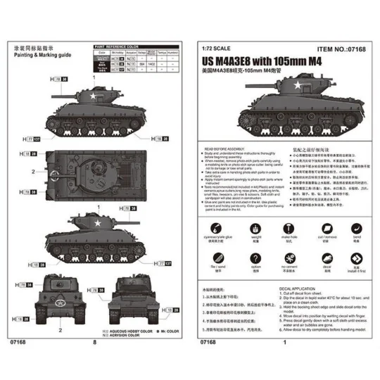 US M4A3E8 with 105mm M4, 1/72 - Trumpeter 07168