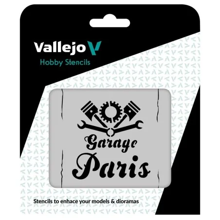 Vallejo Stencils: Vintage Garage Sign 125 x 125 mm - Vallejo ST-LET001
