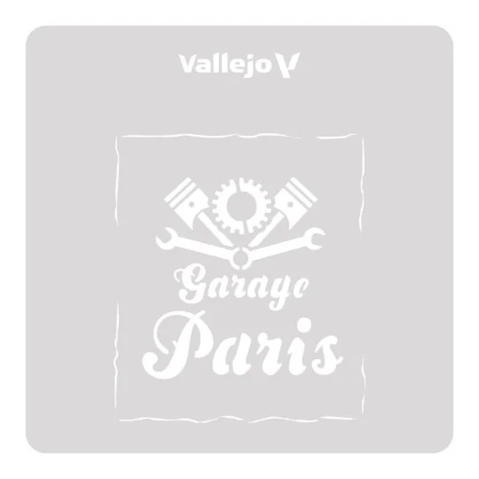 Vallejo Stencils: Vintage Garage Sign 125 x 125 mm - Vallejo ST-LET001