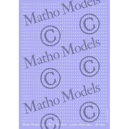 Decal Numbers - 1.5mm, white, type 1 - Matho Models 80049