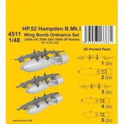HP.52 Hampden B.Mk.I - Wing Bomb Ordnance Set for ICM, 1/48 - CMK 1...