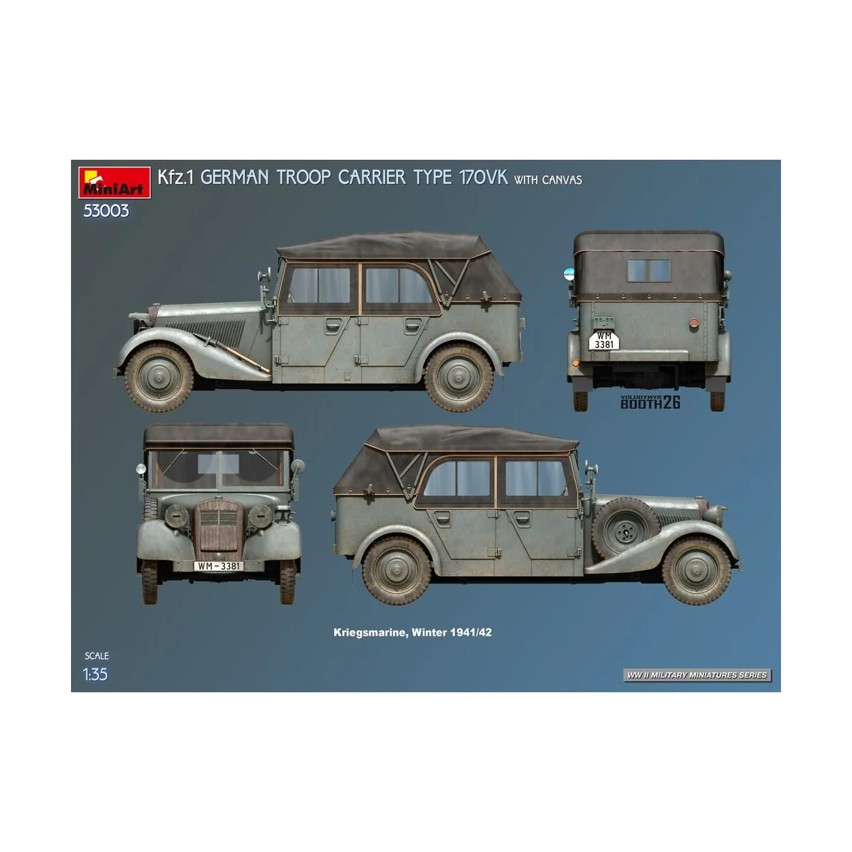 Kfz.1 German Troop Carrier Type 170VK w/Canvas, 1/35 - MiniArt 53003