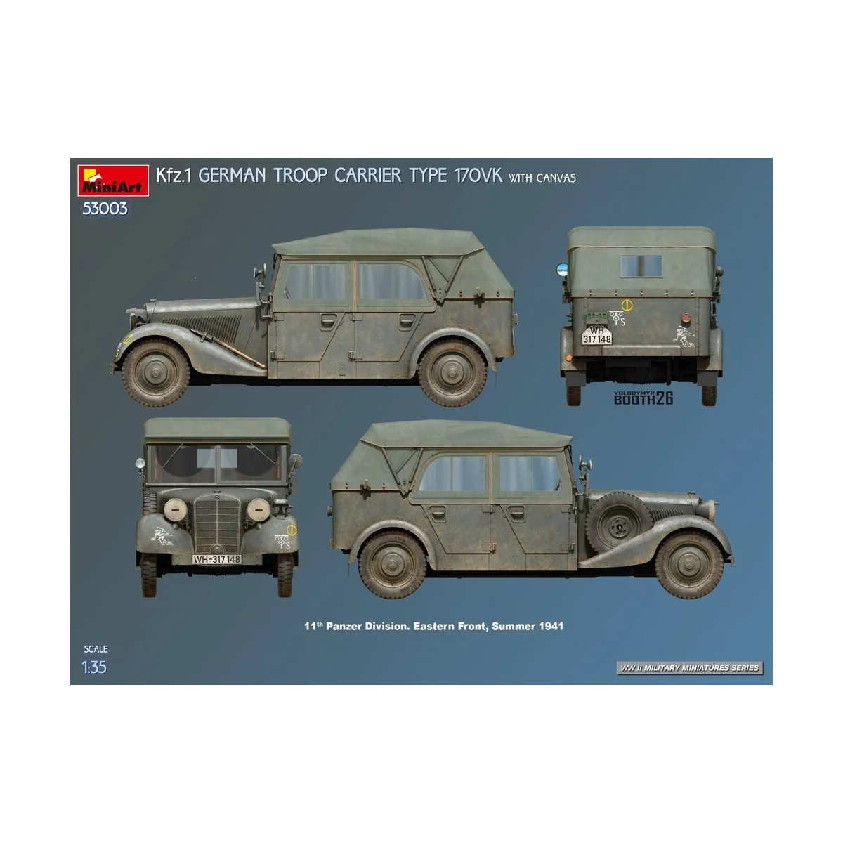 Kfz.1 German Troop Carrier Type 170VK w/Canvas, 1/35 - MiniArt 53003