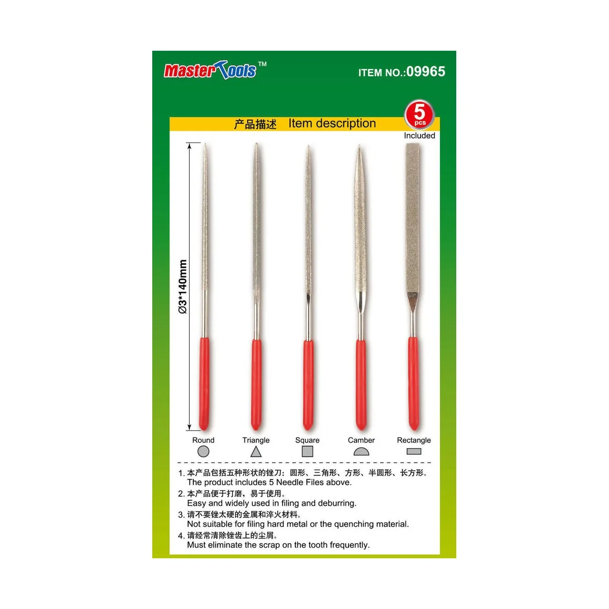 Assorted diamond files set(Grit size150 3x140mm - Master Tools 09965
