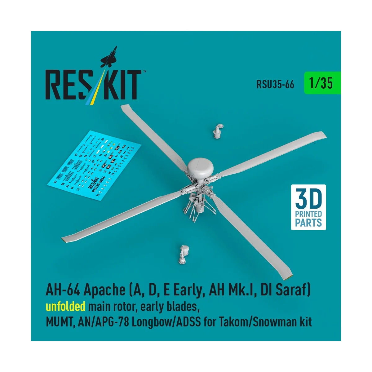 AH-64 Apache (A, D, E Early, AH Mk.I, DI Saraf) unfolded main rotor...