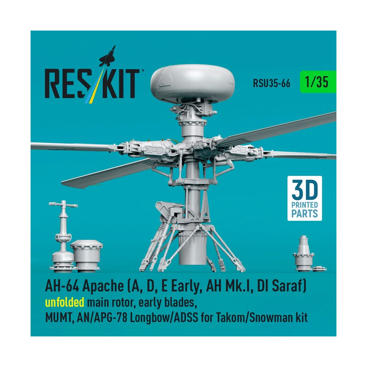AH-64 Apache (A, D, E Early, AH Mk.I, DI Saraf) unfolded main rotor...