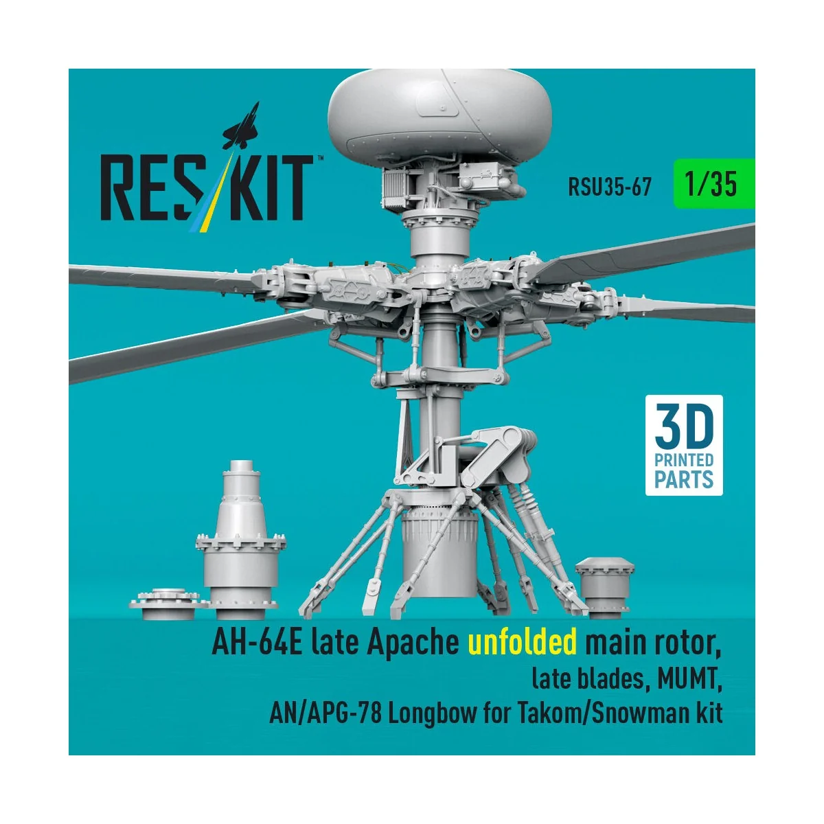AH-64E late Apache unfolded main rotor, late blades, MUMT, AN/APG-7...