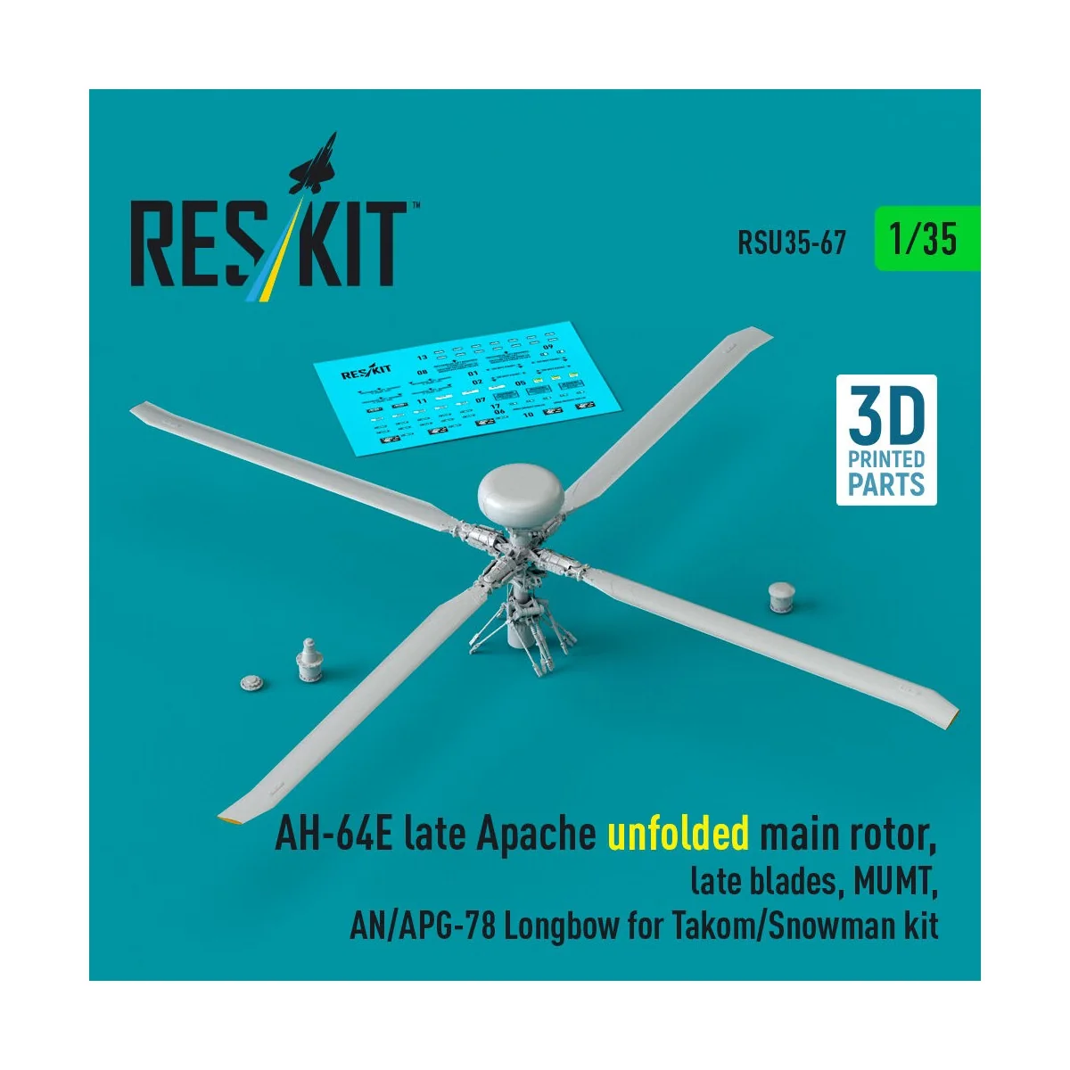 AH-64E late Apache unfolded main rotor, late blades, MUMT, AN/APG-7...