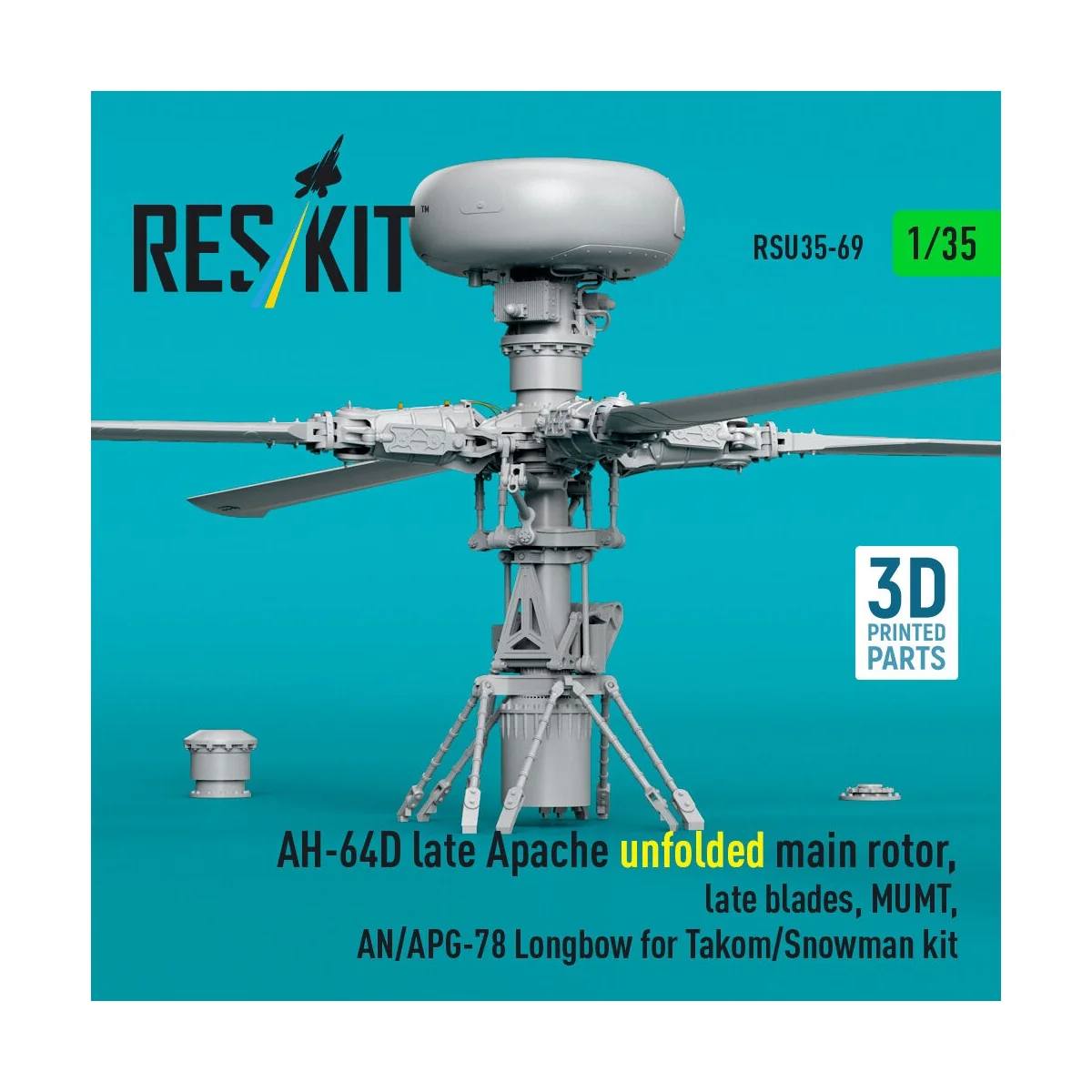 AH-64D late Apache unfolded main rotor, late blades, MUMT, AN/APG-7...