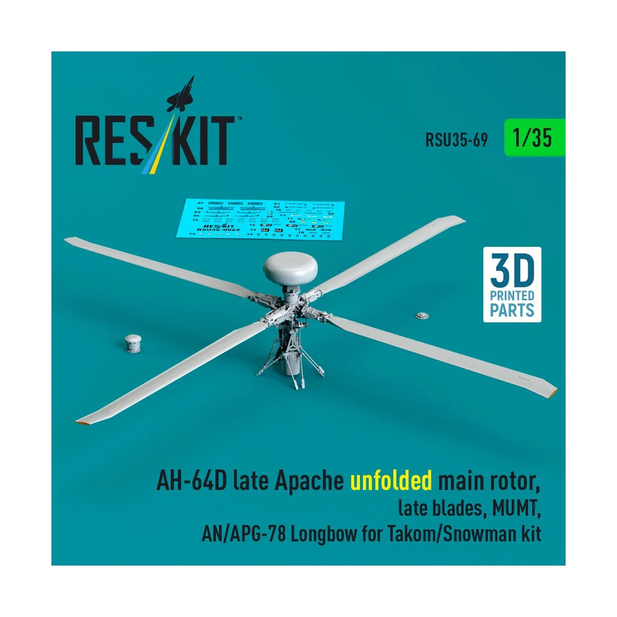AH-64D late Apache unfolded main rotor, late blades, MUMT, AN/APG-7...