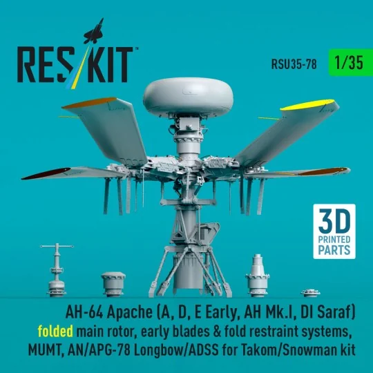 AH-64 Apache (A, D, E Early, AH Mk.I, DI Saraf) folded main rotor, ...
