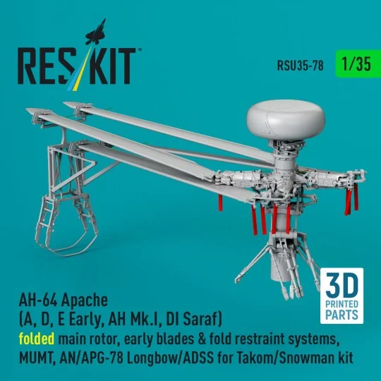 AH-64 Apache (A, D, E Early, AH Mk.I, DI Saraf) folded main rotor, ...