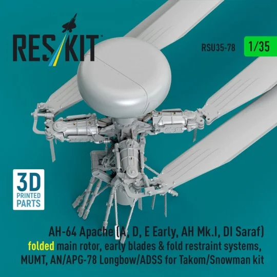 AH-64 Apache (A, D, E Early, AH Mk.I, DI Saraf) folded main rotor, ...