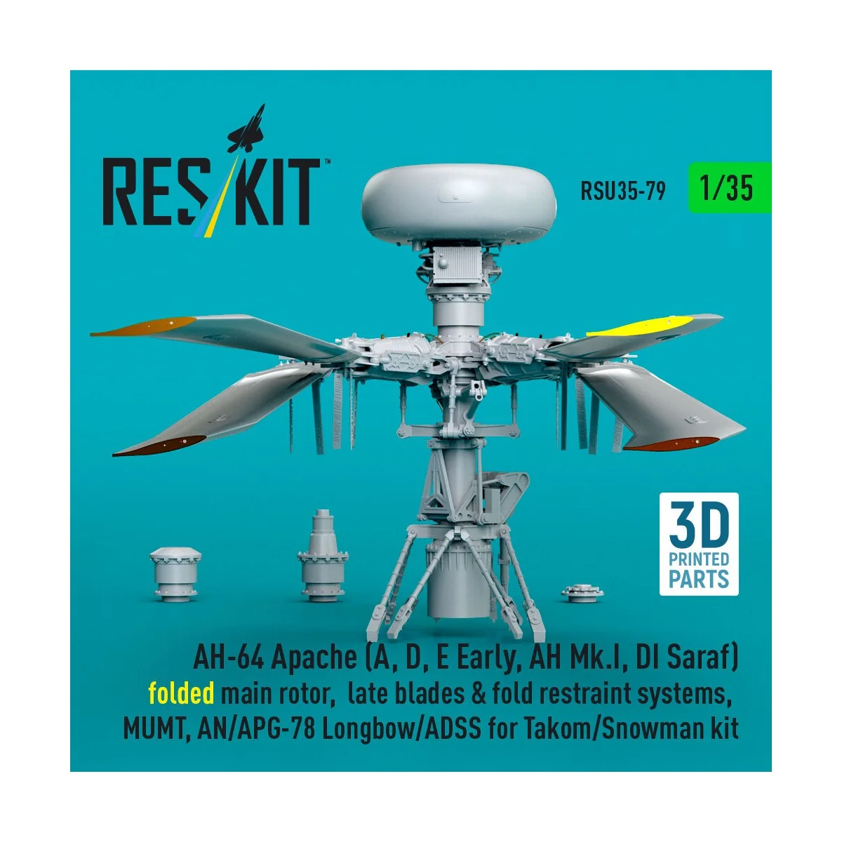AH-64E late Apache folded main rotor, late blades & fold restraint ...