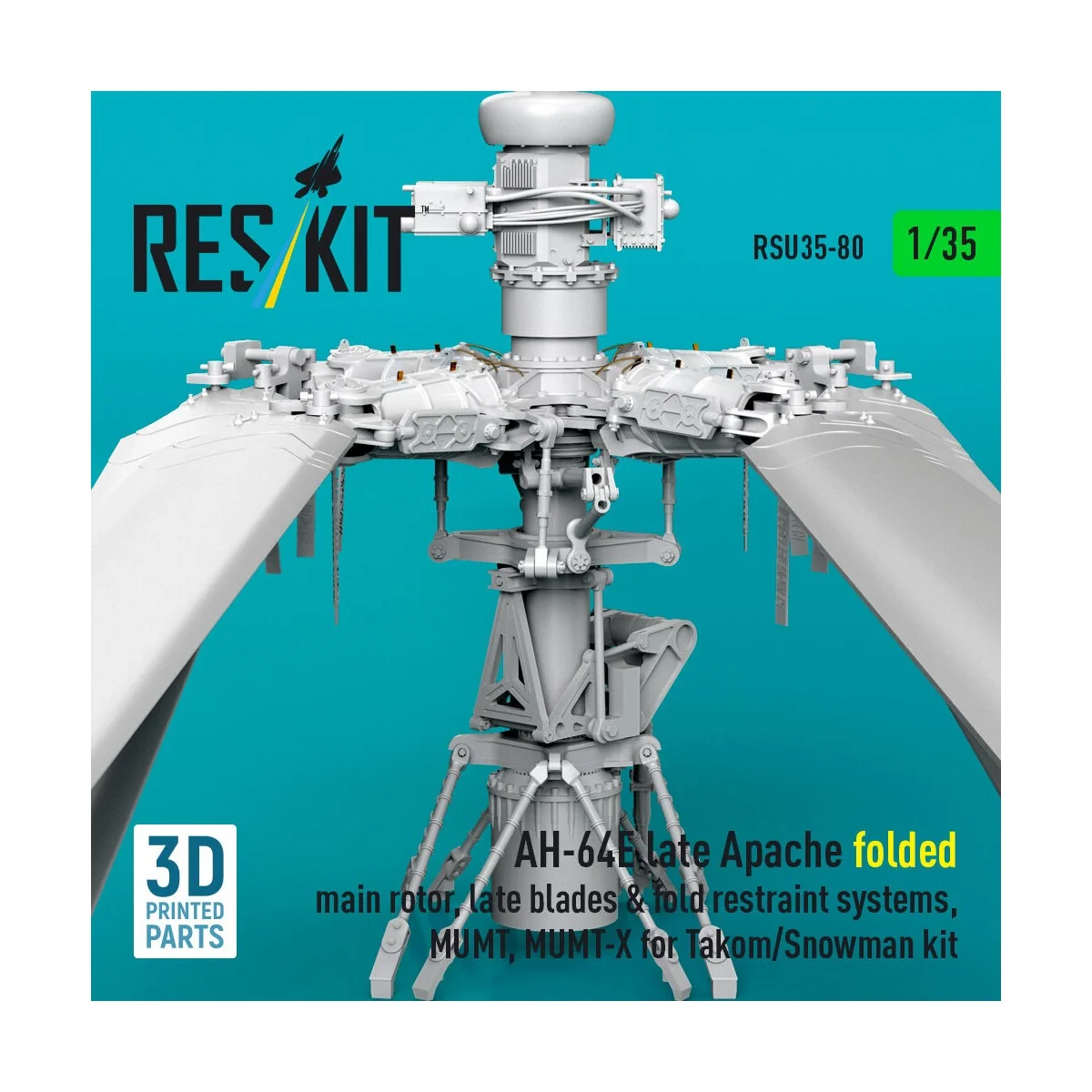 AH-64E late Apache folded main rotor, late blades & fold restraint ...