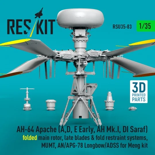 AH-64 Apache (A, D, E Early, AH Mk.I, DI Saraf) folded main rotor, ...