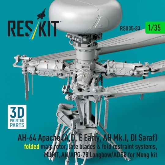 AH-64 Apache (A, D, E Early, AH Mk.I, DI Saraf) folded main rotor, ...