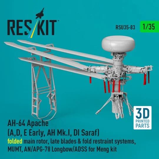 AH-64 Apache (A, D, E Early, AH Mk.I, DI Saraf) folded main rotor, ...