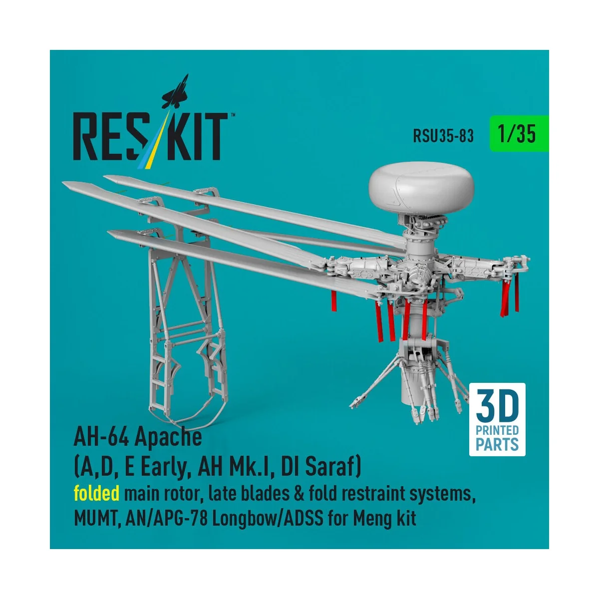 AH-64 Apache (A, D, E Early, AH Mk.I, DI Saraf) folded main rotor, ...