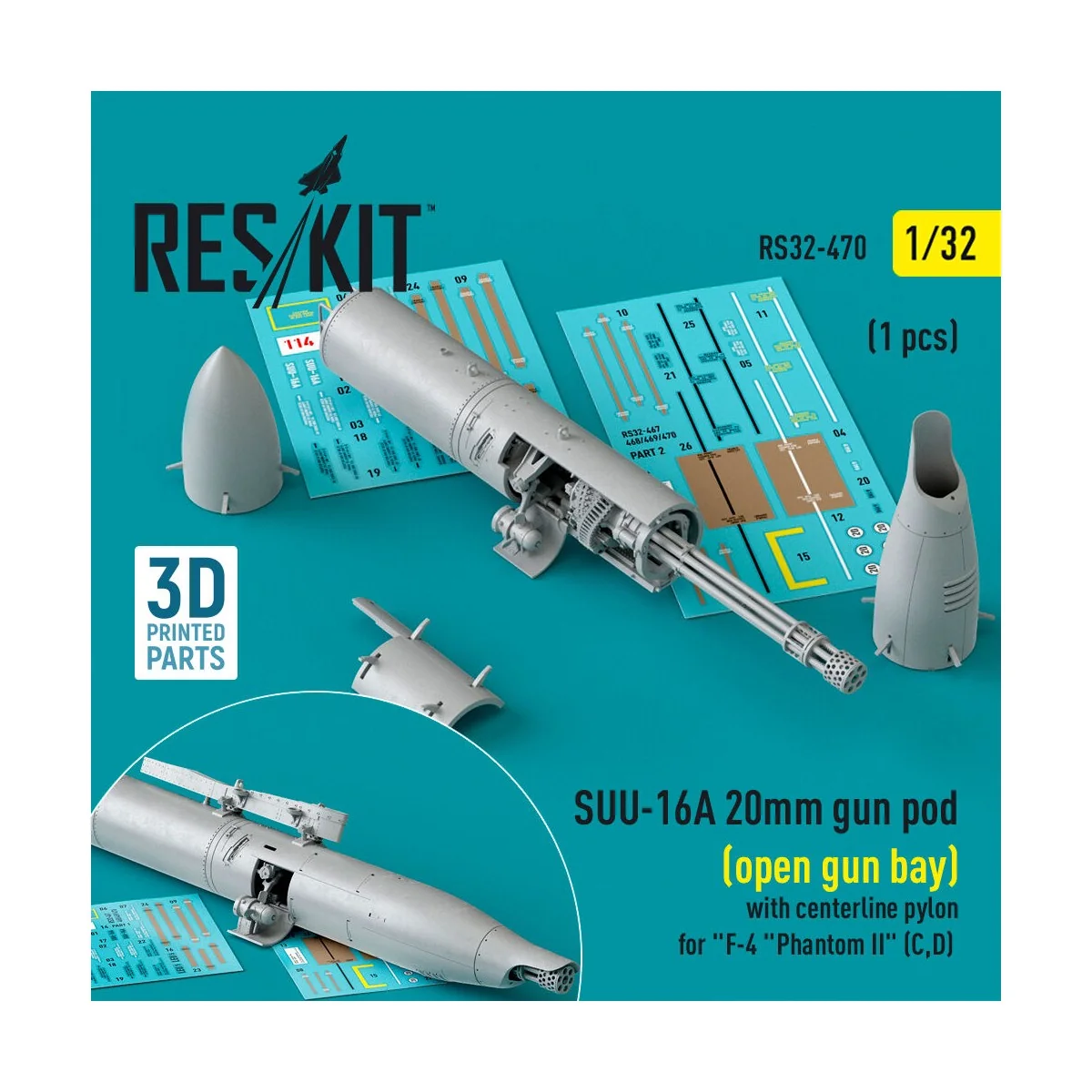 SUU-16A 20mm gun pod (open gun bay) with centerline pylon for F-4 P...