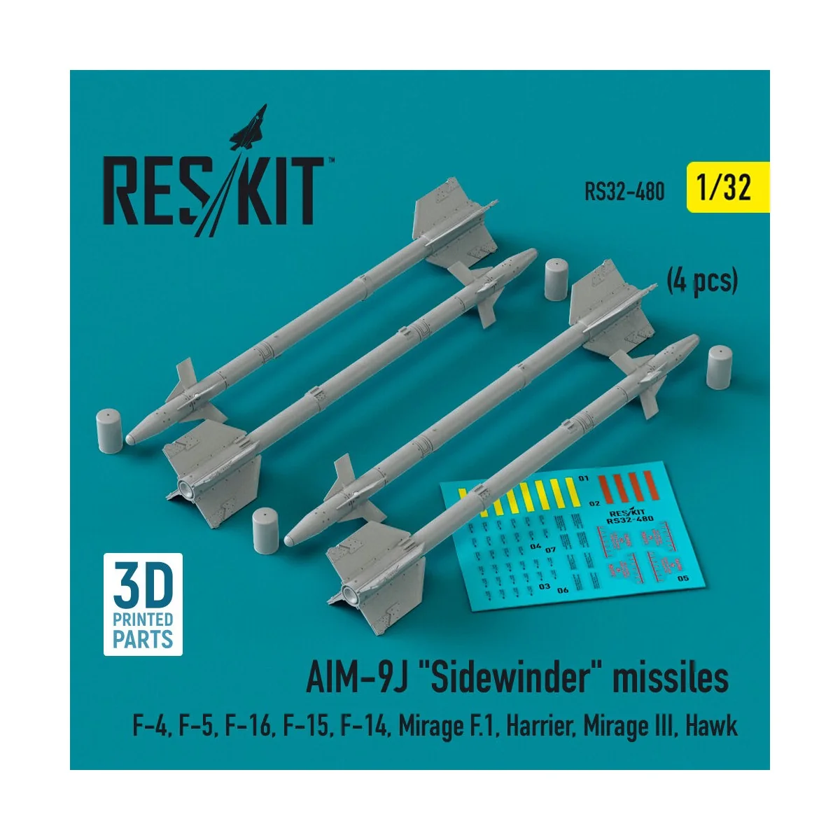 AIM-9J Sidewinder missiles (4 pcs) (F-4, F-5, F-16, F-15, F-14, Mir...