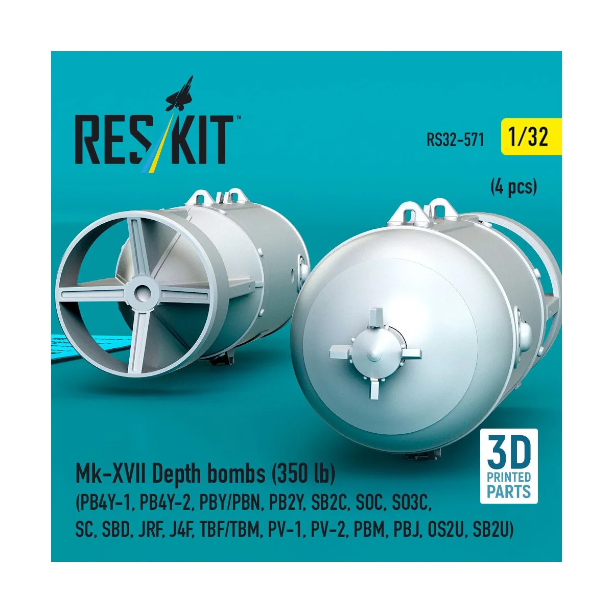 Mk-XVII Depth bombs (350 lb) (4 pcs) (PB4Y-1, PB4Y-2, PBY/PBN, PB2Y...