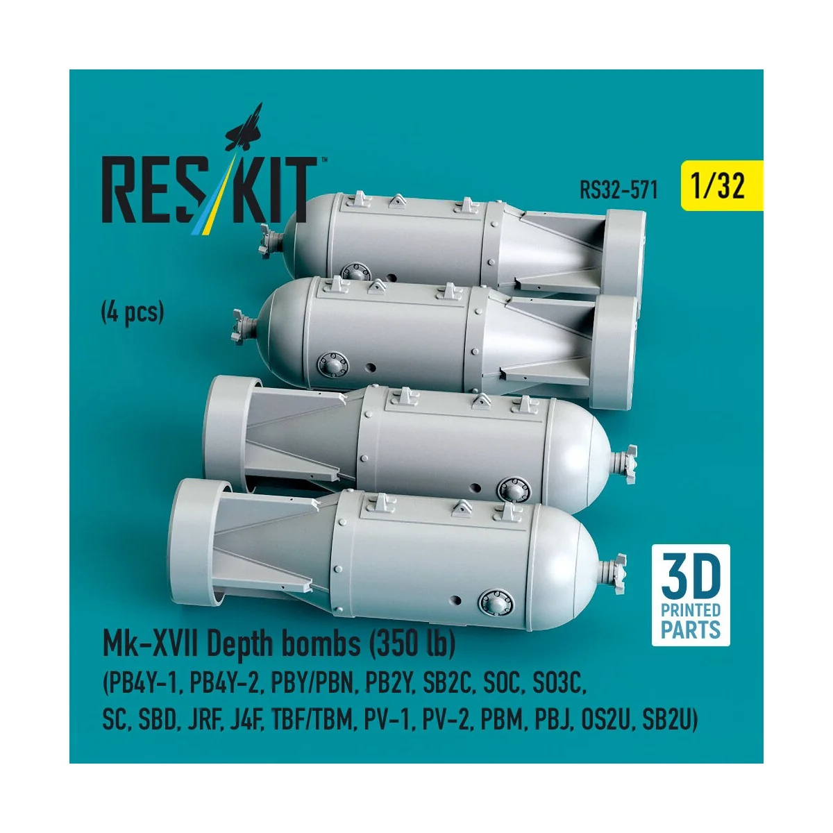 Mk-XVII Depth bombs (350 lb) (4 pcs) (PB4Y-1, PB4Y-2, PBY/PBN, PB2Y...