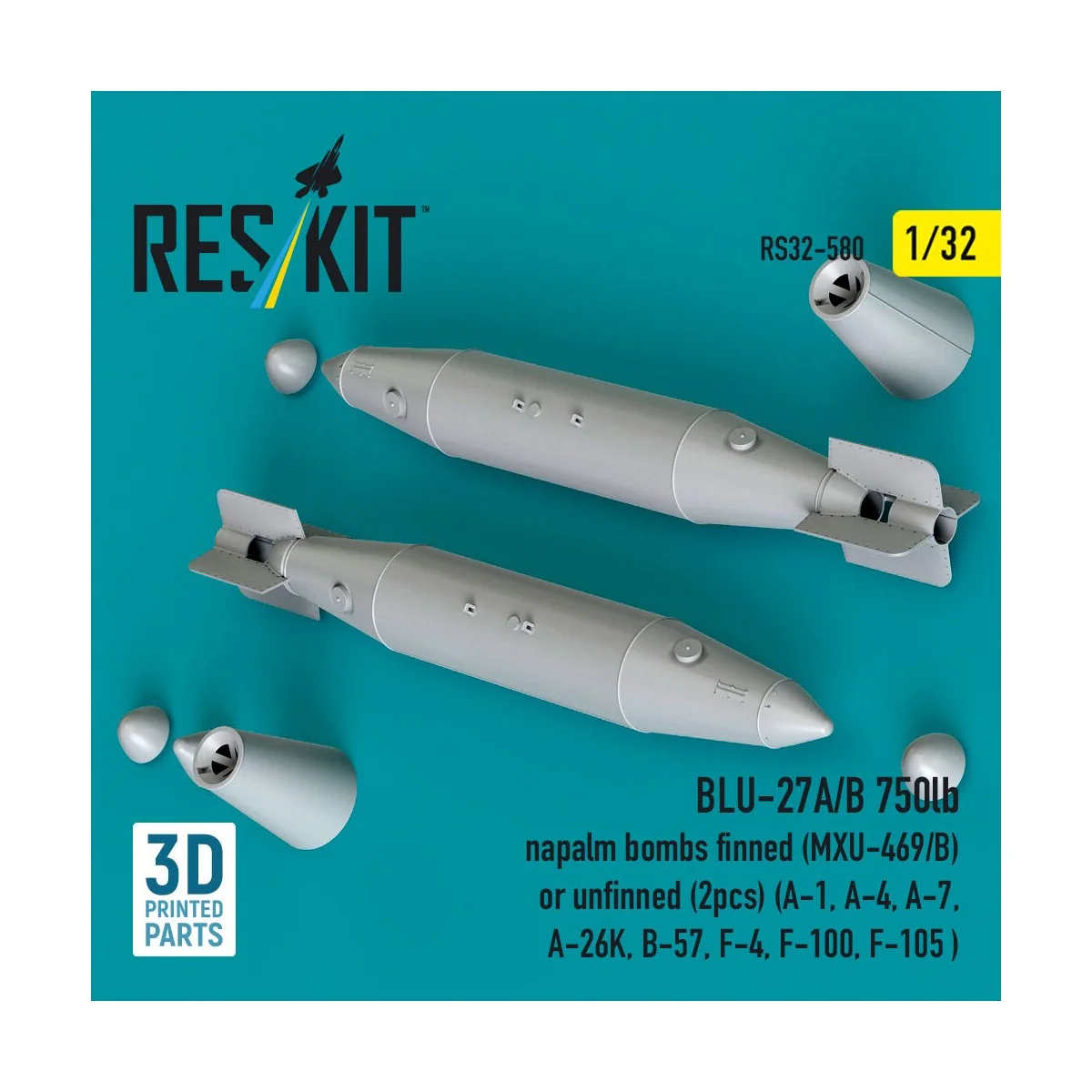 BLU-27A/B 750lb napalm bombs finned (MXU-469/B) or unfinned (2 pcs)...