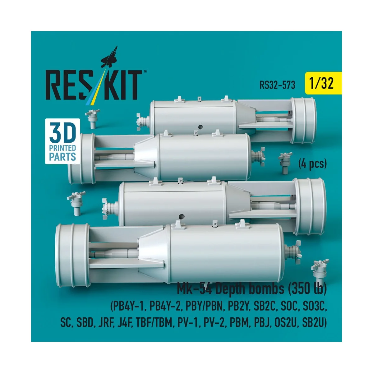 Mk-54 Depth bombs (350 lb) (4 pcs) (PB4Y-1, PB4Y-2, PBY/PBN, PB2Y, ...