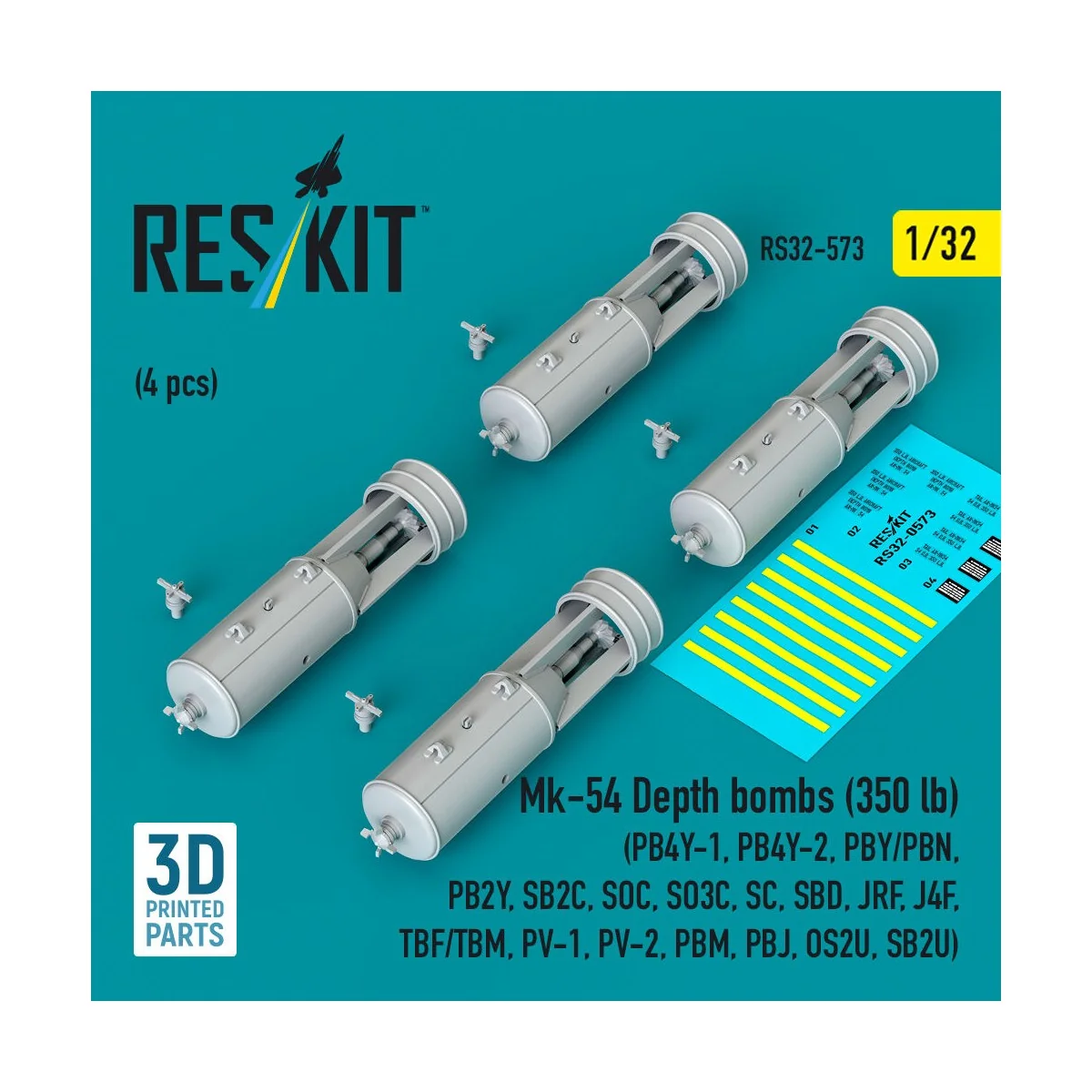 Mk-54 Depth bombs (350 lb) (4 pcs) (PB4Y-1, PB4Y-2, PBY/PBN, PB2Y, ...