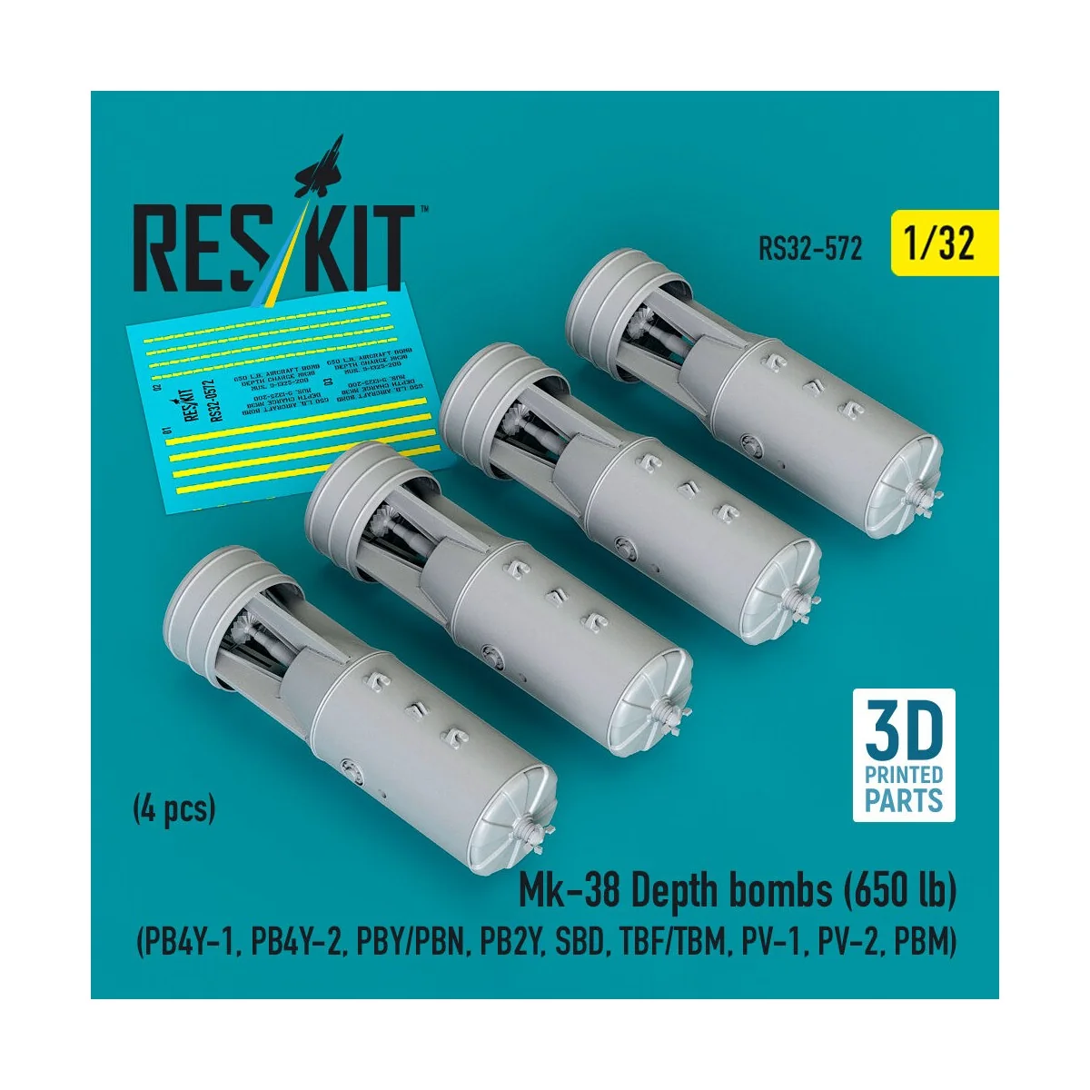 Mk-38 Depth bombs (650 lb) (4 pcs) (PB4Y-1, PB4Y-2, PBY/PBN, PB2Y, ...
