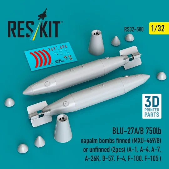BLU-27A/B 750lb napalm bombs finned (MXU-469/B) or unfinned (2 pcs)...