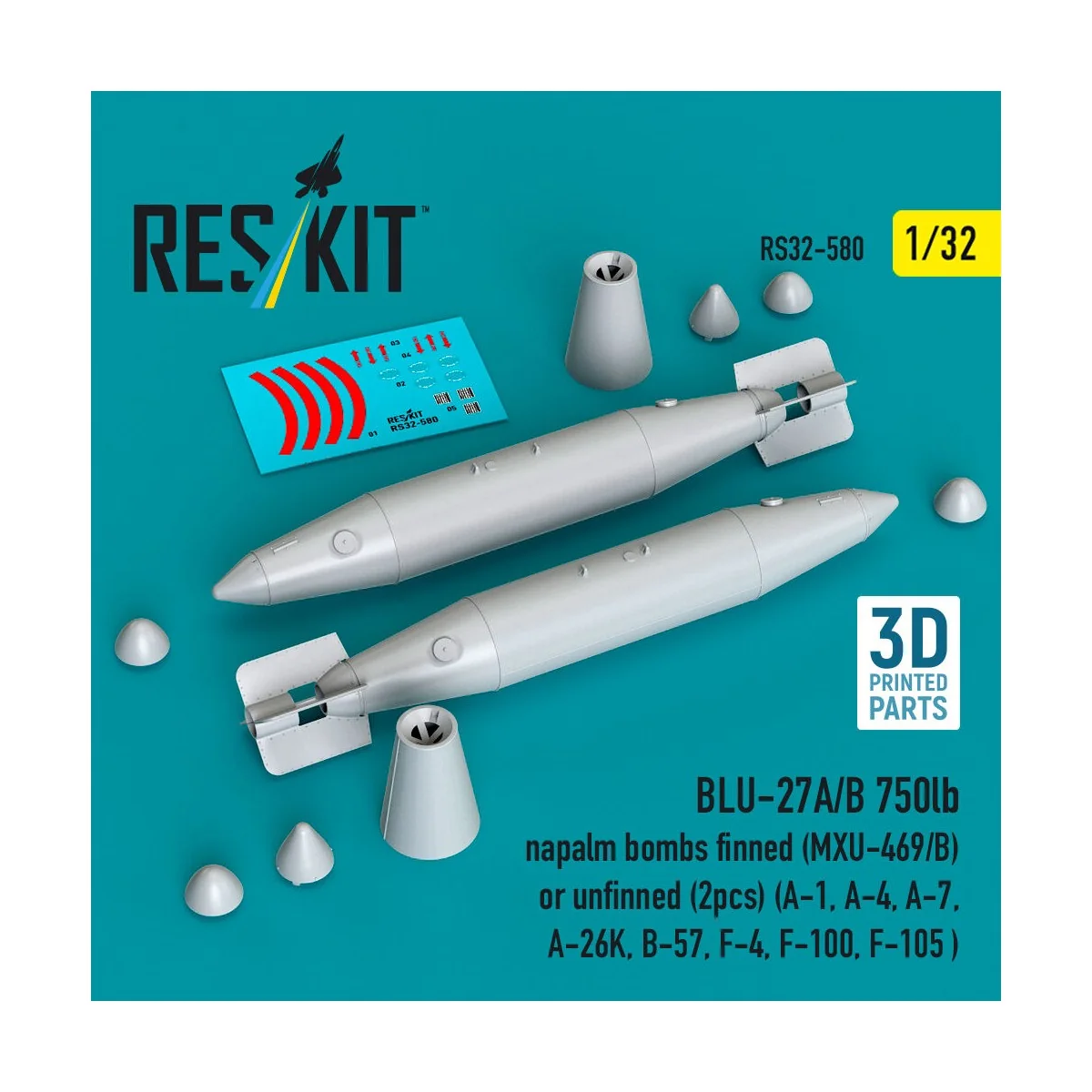 BLU-27A/B 750lb napalm bombs finned (MXU-469/B) or unfinned (2 pcs)...