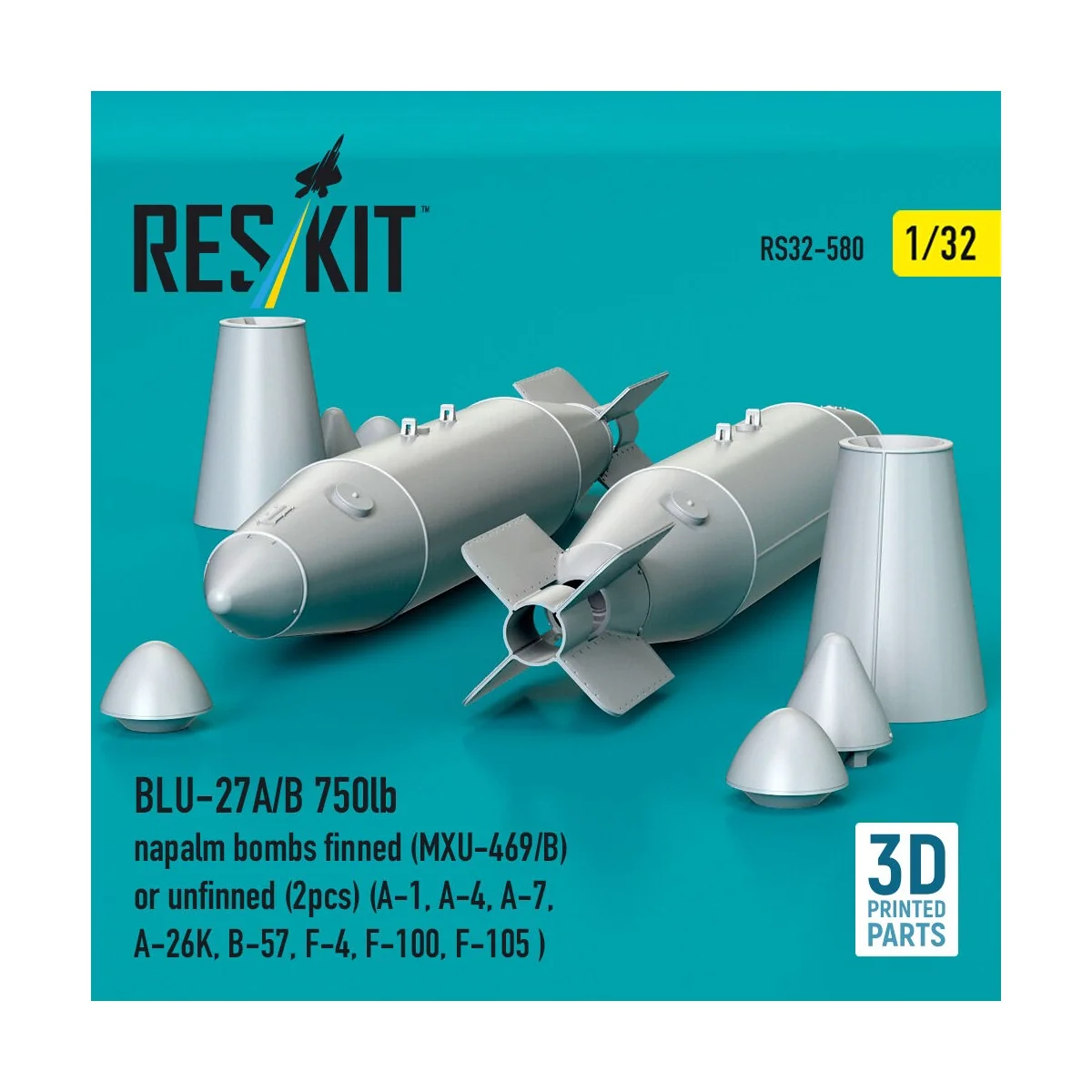 BLU-27A/B 750lb napalm bombs finned (MXU-469/B) or unfinned (2 pcs)...