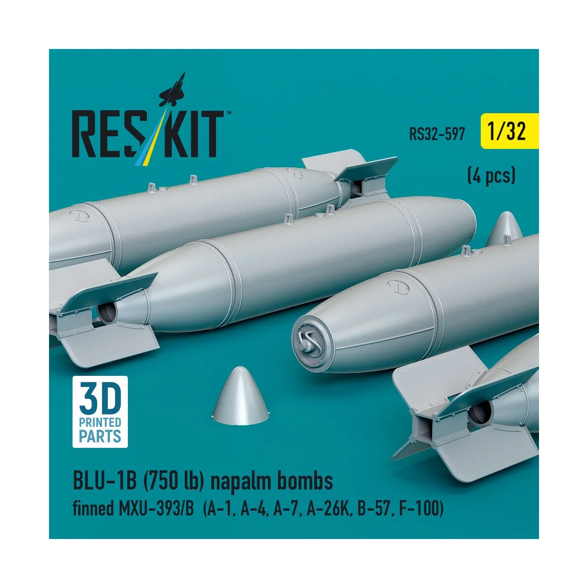 BLU-1B (750 lb) napalm bombs finned MXU-393/B (4 pcs) (A-1, A-4, A-...