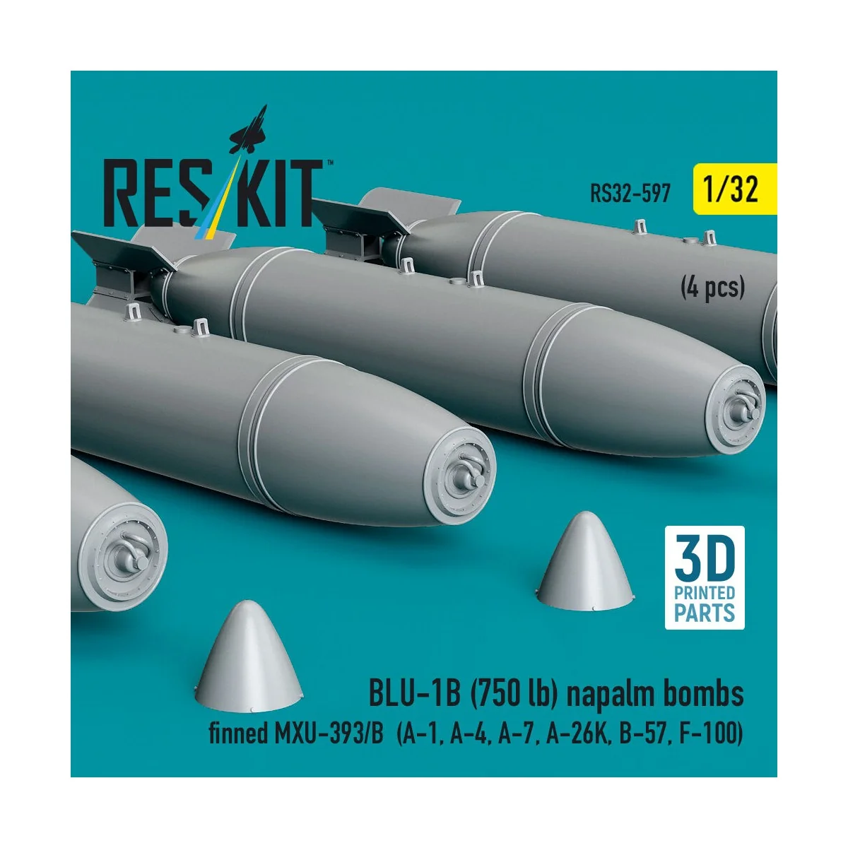 BLU-1B (750 lb) napalm bombs finned MXU-393/B (4 pcs) (A-1, A-4, A-...