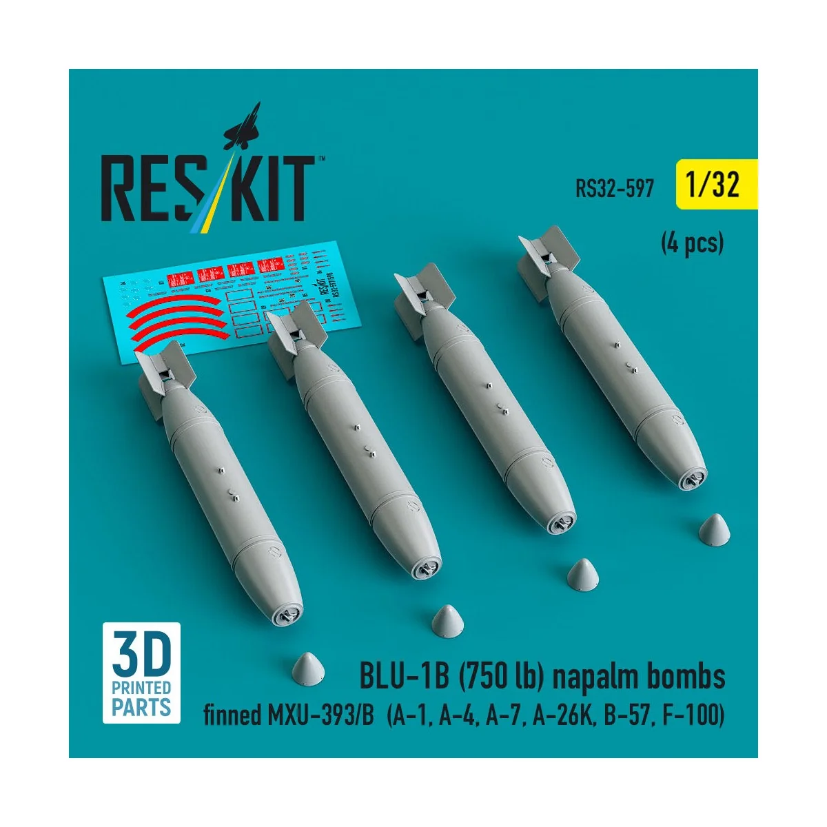 BLU-1B (750 lb) napalm bombs finned MXU-393/B (4 pcs) (A-1, A-4, A-...