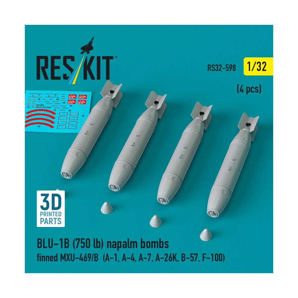 BLU-1B (750 lb) napalm bombs finned MXU-469/B (4 pcs) (A-1, A-4, A-...