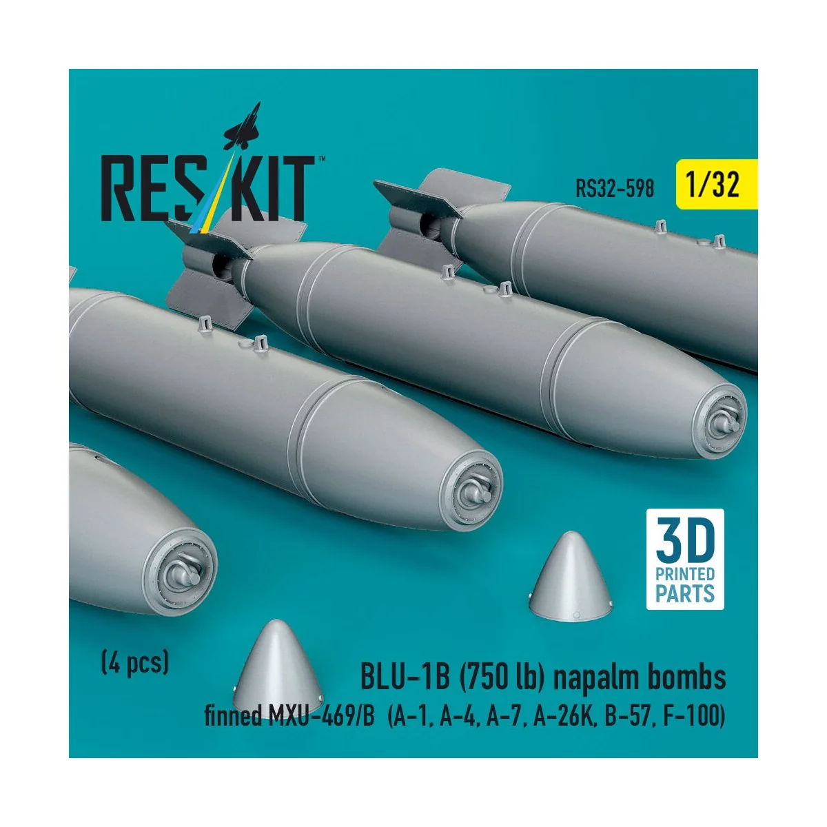 BLU-1B (750 lb) napalm bombs finned MXU-469/B (4 pcs) (A-1, A-4, A-...