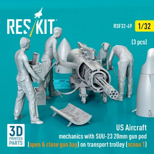 US Aircraft mechanics with SUU-23 20mm gun pod (open & close gun ba...