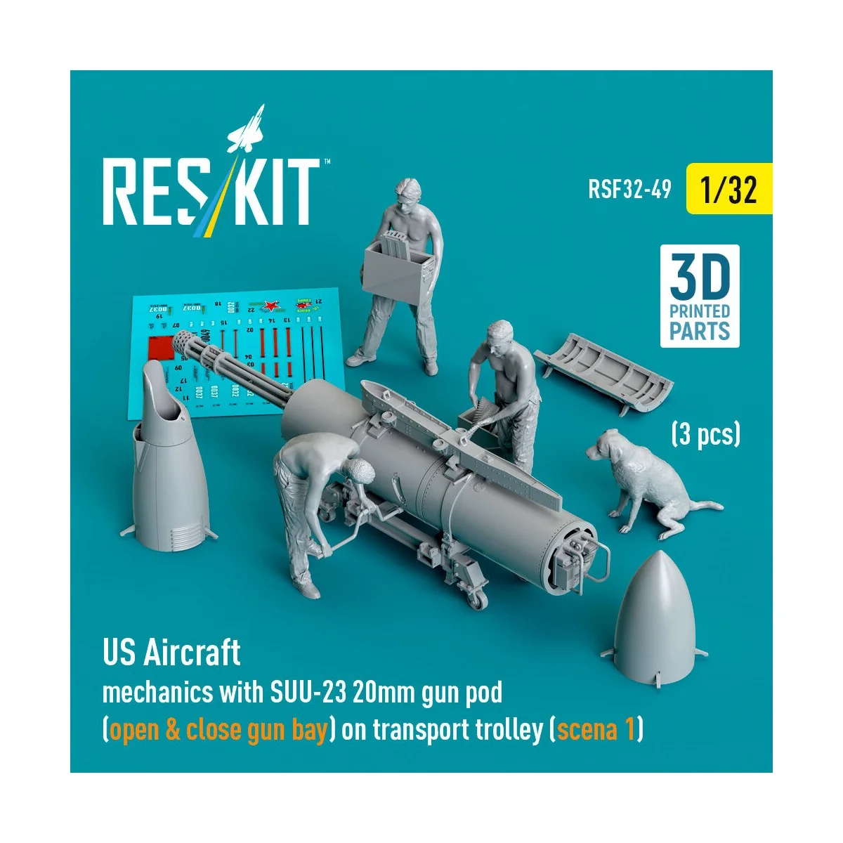 US Aircraft mechanics with SUU-23 20mm gun pod (open & close gun ba...