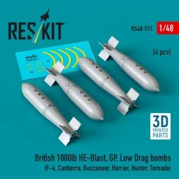 British 1000lb HE-Blast, GP, Low Drag bombs (4 pcs) (F-4, Canberra,...
