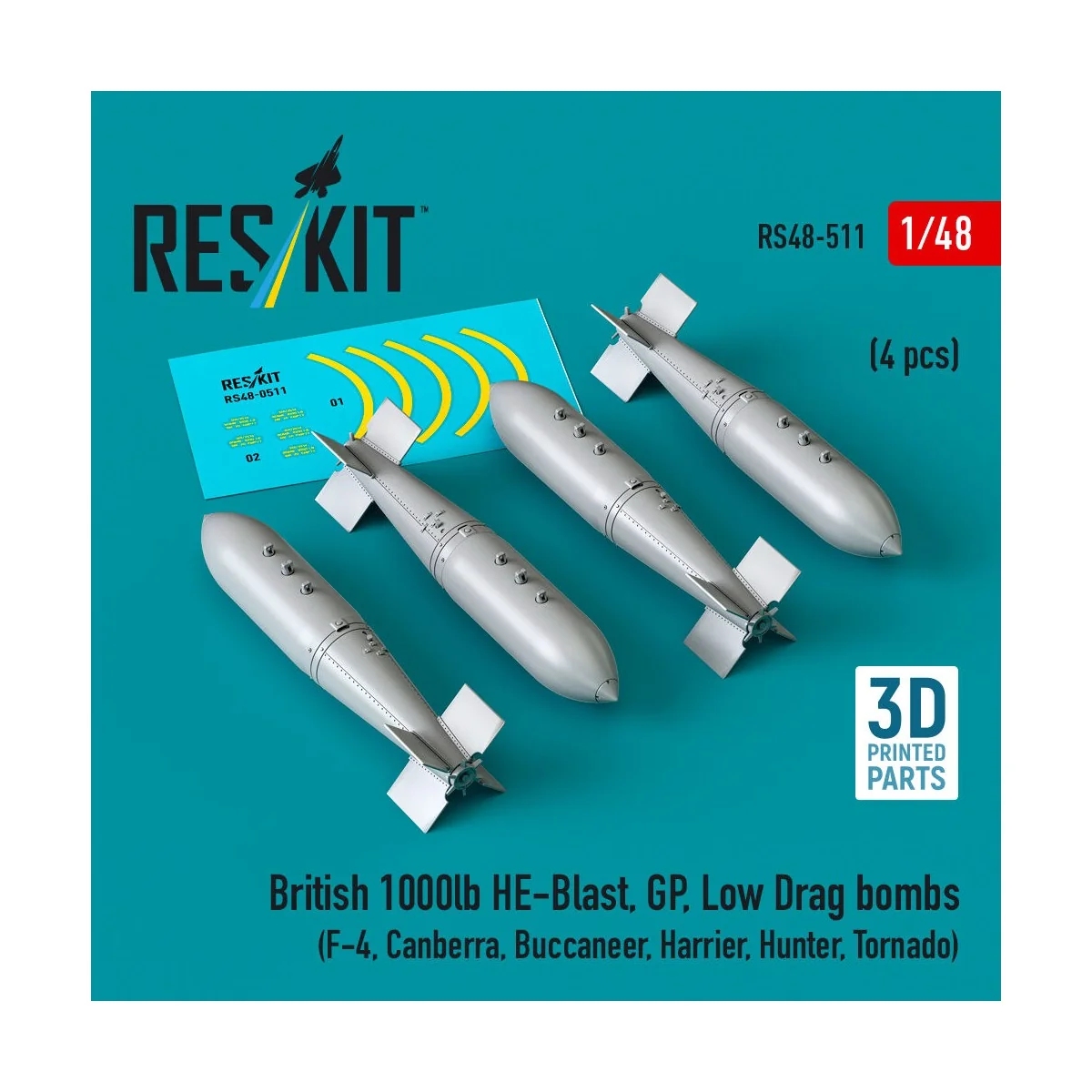 British 1000lb HE-Blast, GP, Low Drag bombs (4 pcs) (F-4, Canberra,...