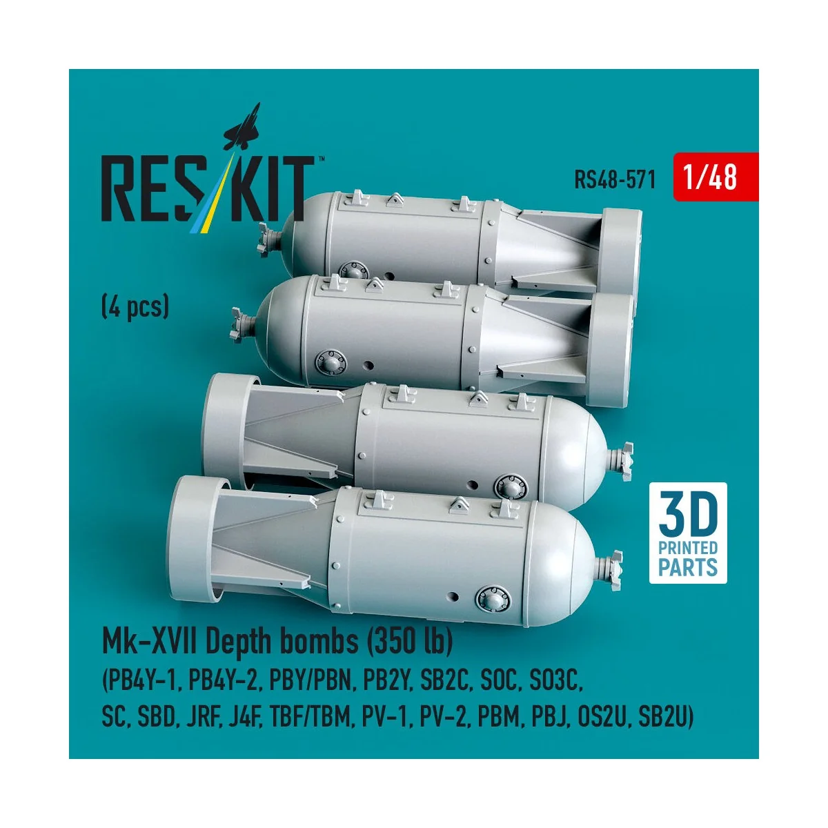 Mk-XVII Depth bombs (350 lb) (4 pcs) (PB4Y-1, PB4Y-2, PBY/PBN, PB2Y...