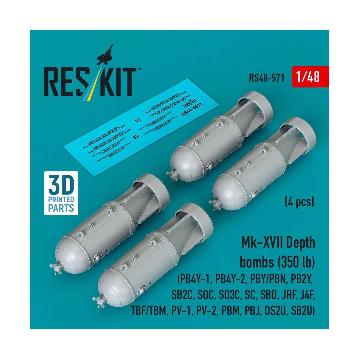 Mk-XVII Depth bombs (350 lb) (4 pcs) (PB4Y-1, PB4Y-2, PBY/PBN, PB2Y...