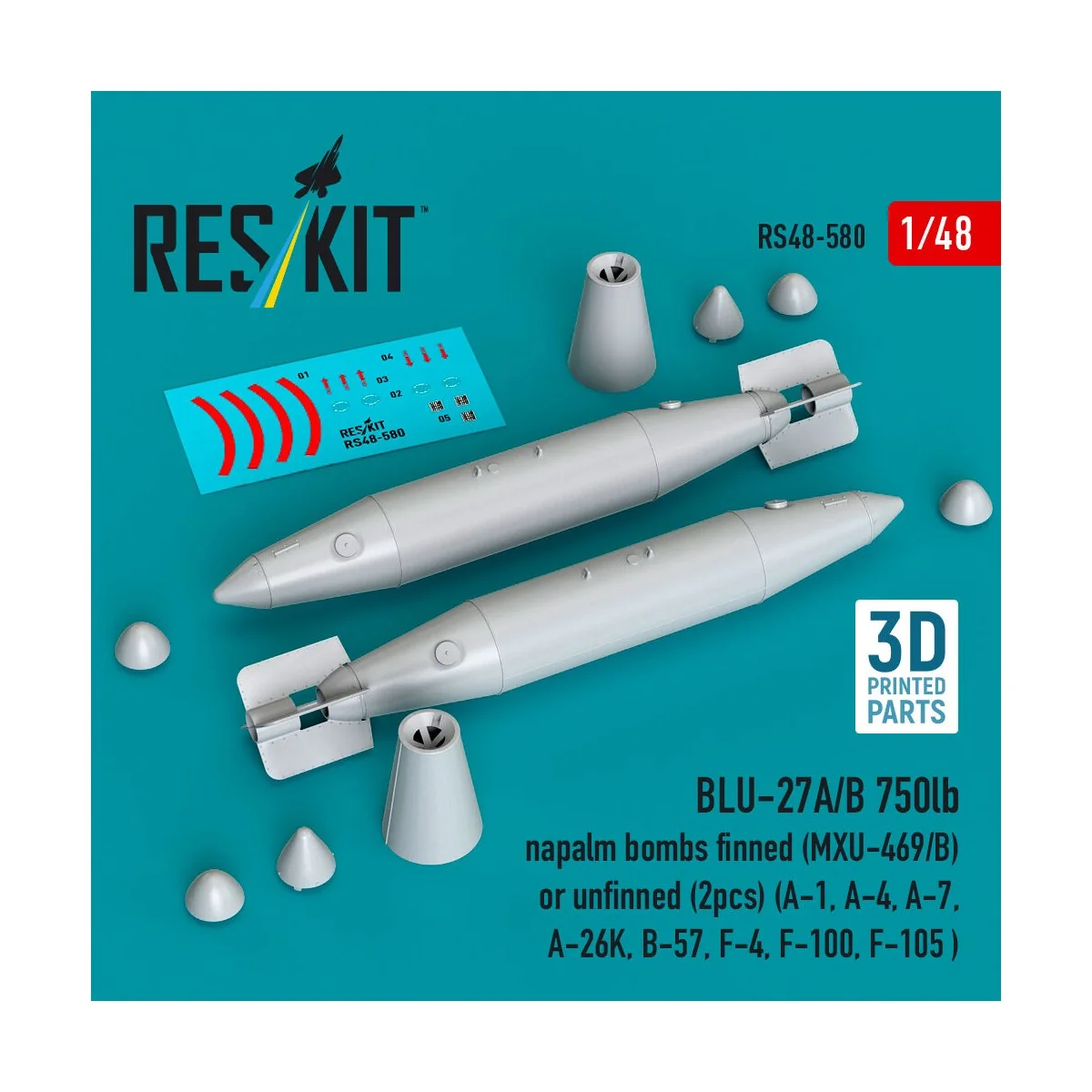 BLU-27A/B 750lb napalm bombs finned (MXU-469/B) or unfinned (2pcs) ...