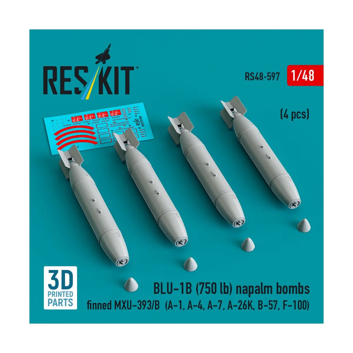 BLU-1B (750 lb) napalm bombs finned MXU-393/B (4 pcs) (A-1, A-4, A-...