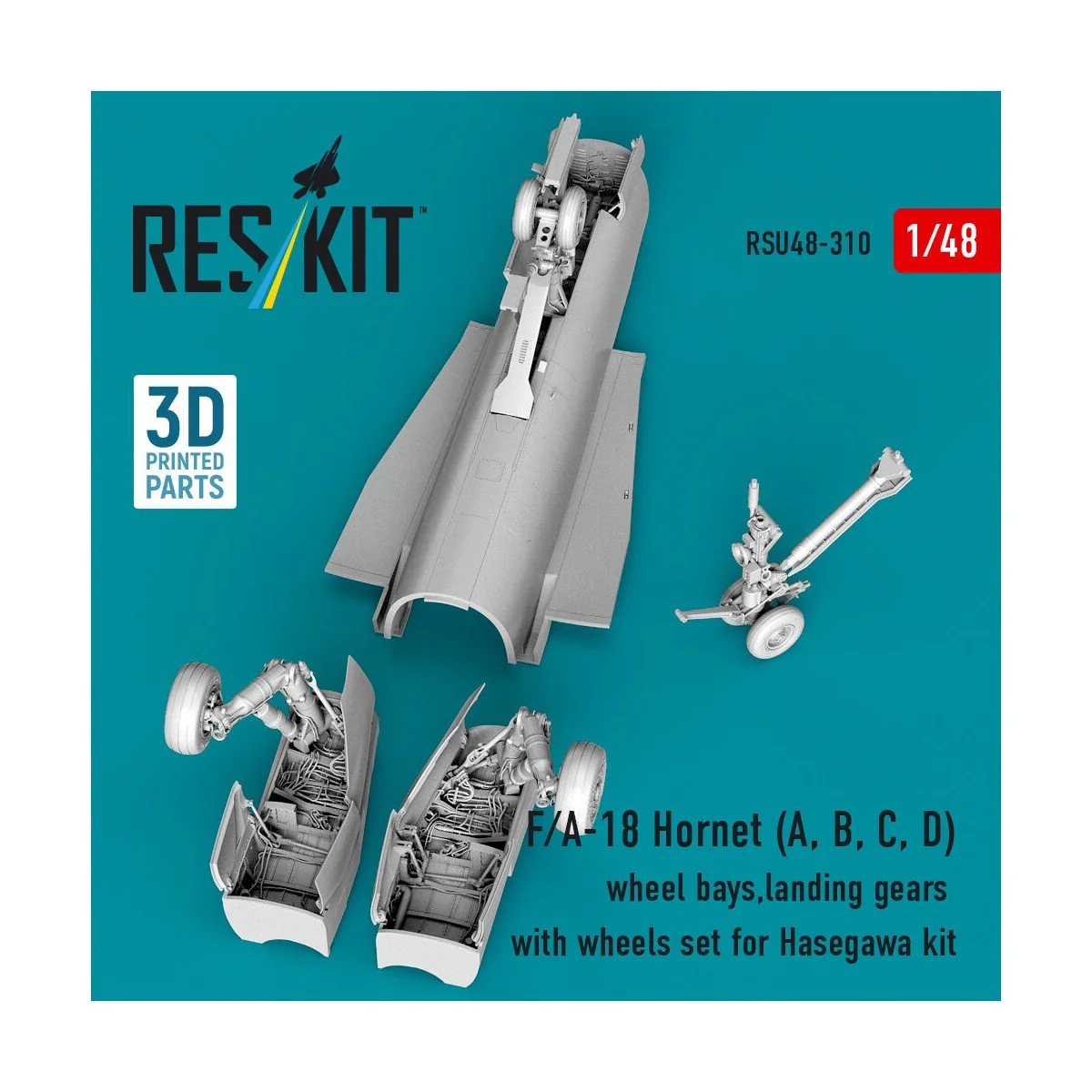 F/A-18 Hornet (A, B, C, D) wheel bays, landing gears with wheels se...