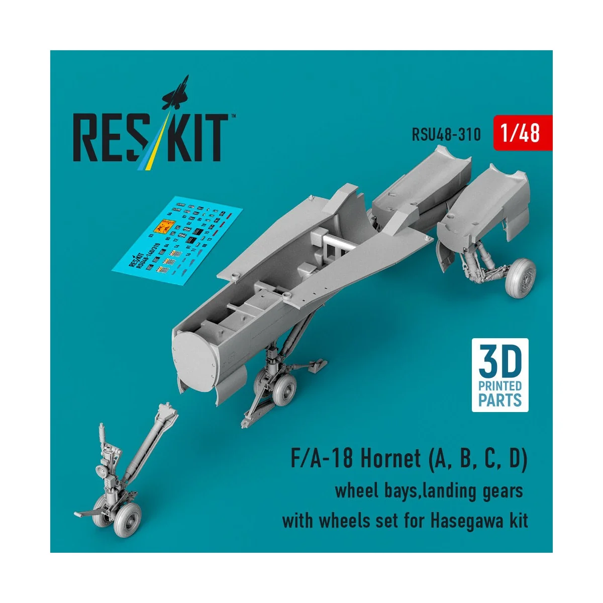 F/A-18 Hornet (A, B, C, D) wheel bays, landing gears with wheels se...