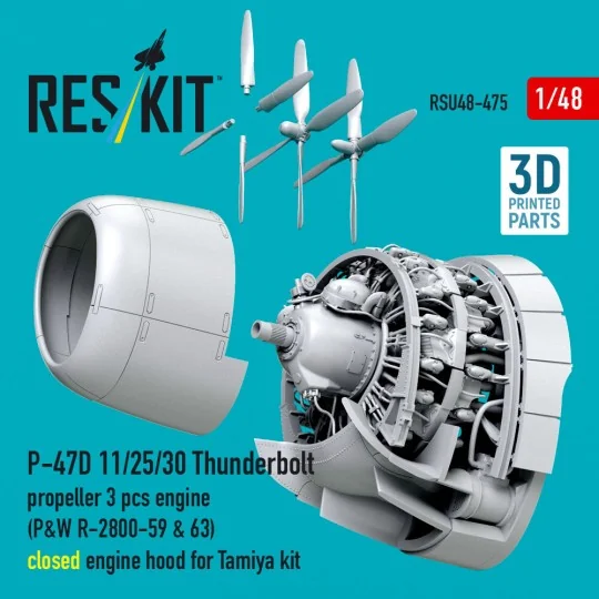 P-47D 11/25/30 Thunderbolt propeller (3 pcs), engine (P&W R-2800-59...